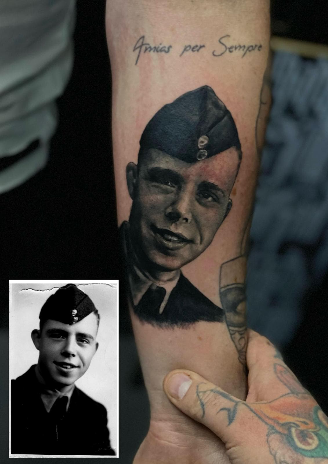 Realistisch portret militaire man op onderarm